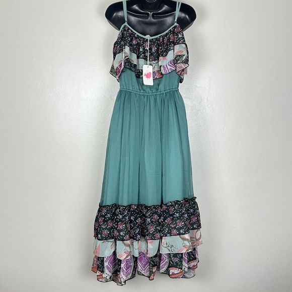 NWT Latiste By Amy Free Spirit Flowy Deep Sage Tiered Midi Dress Size S - Picture 8 of 14